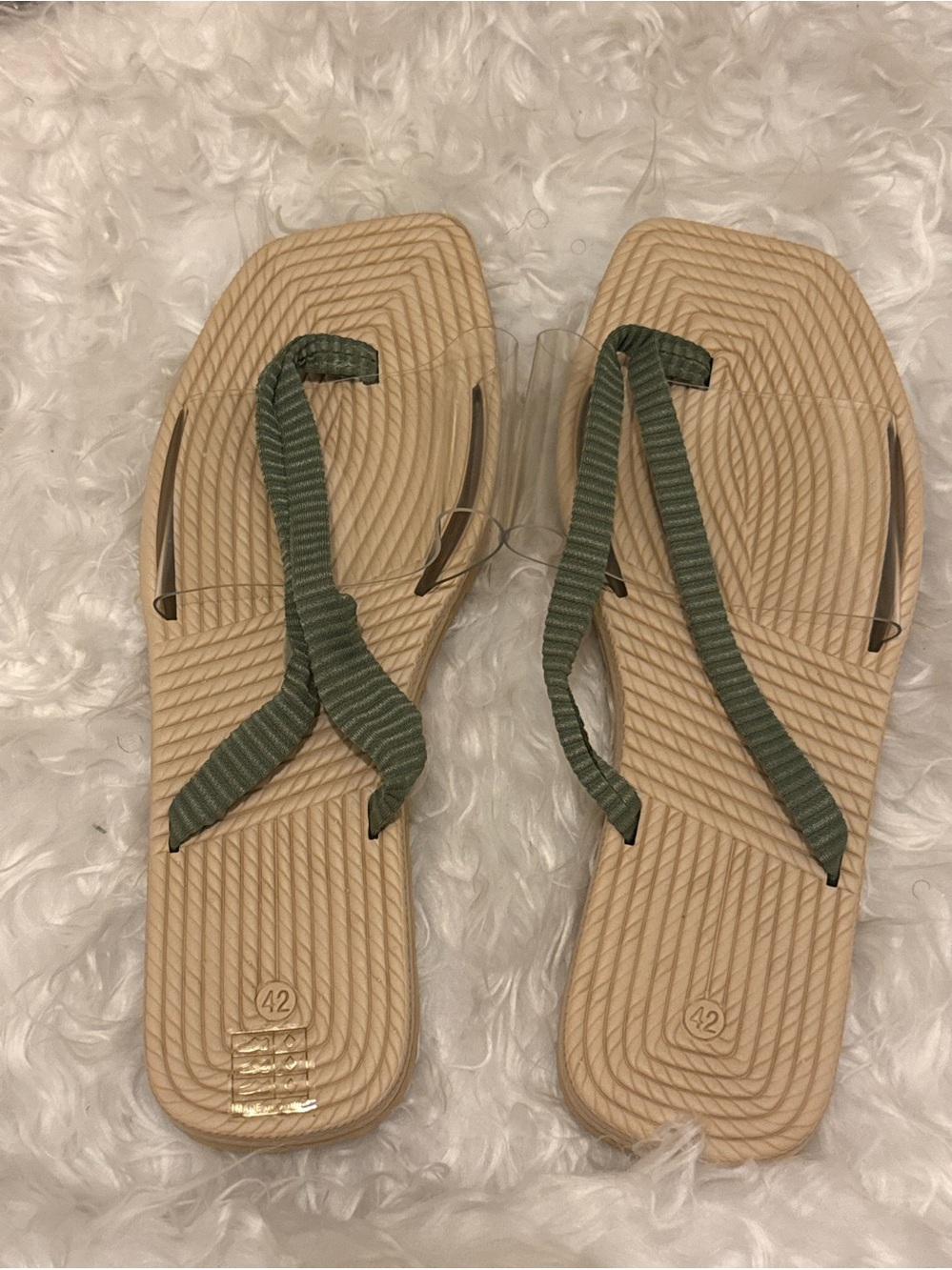 Beige Footbed Flip Sandals with Olive Green Straps